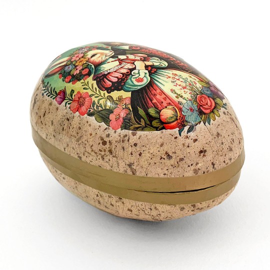 6" Folkloric Bunnies Speckled Egg Paper Mache Easter Egg Box ~ Germany